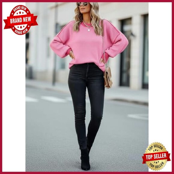 Oversized Batwing Sleeve Pullover Sweater Viscose Nylon Knit - Picture 6 of 8